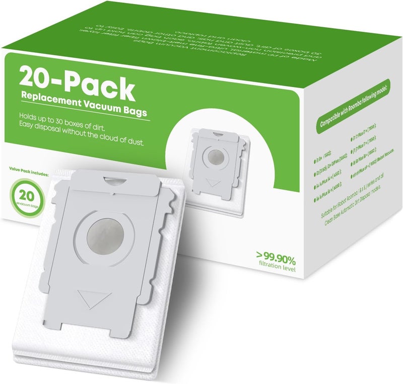 VB 20 Pack Replacement Roomba Vacuum Bags, Compatible with iRobot Roomba 104 105 405 504 505 705 Combo 10 Max, i7+ i3+ i4+ i6+ i8+ j7+ s9+, i s j Series, All Clean Base Automatic Dirt Disposal Bags - Image 1